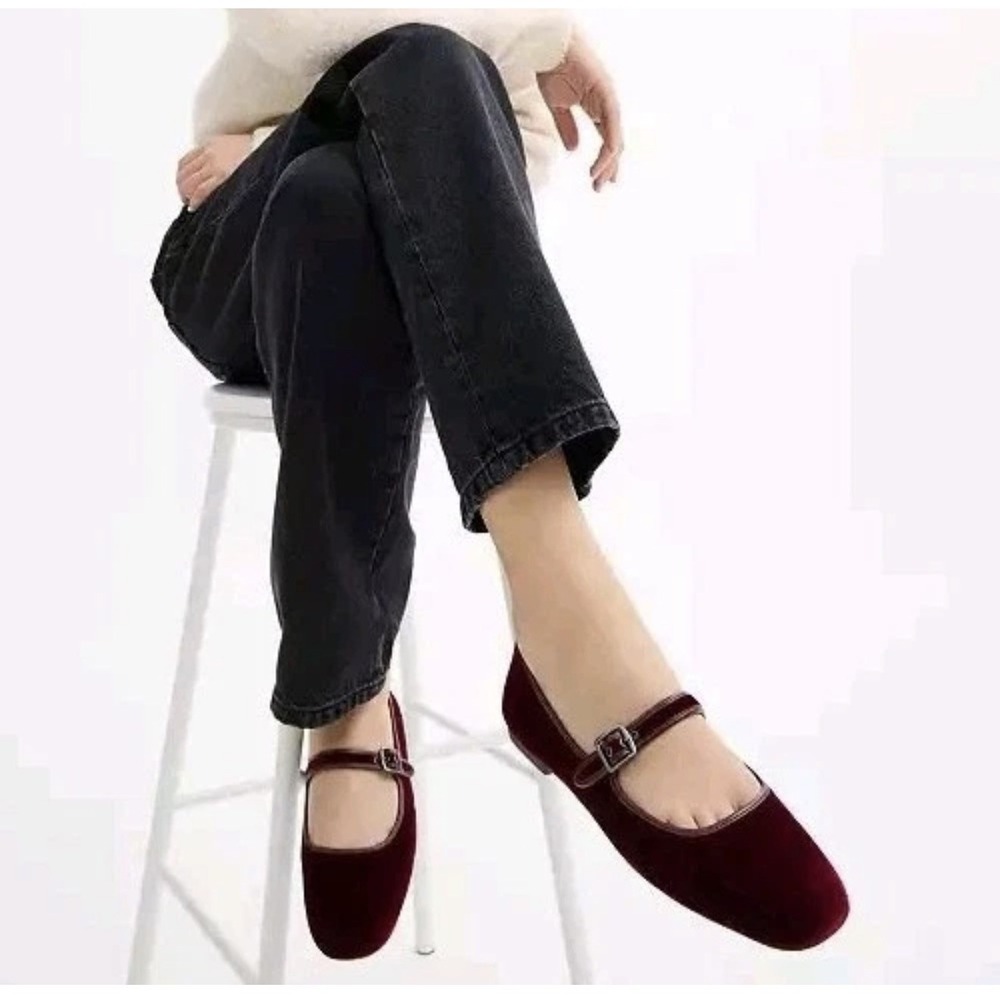 NEW Coach C Rivet Mary Jane Flats Shoes Burgundy/Merlot CCG46 Velvet Size 8B